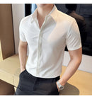 2025 camisa de manga curta elástica fina de verão de alta qualidade para negócios masculinos e roupas casuais, carcela de botão oculto M-4XL