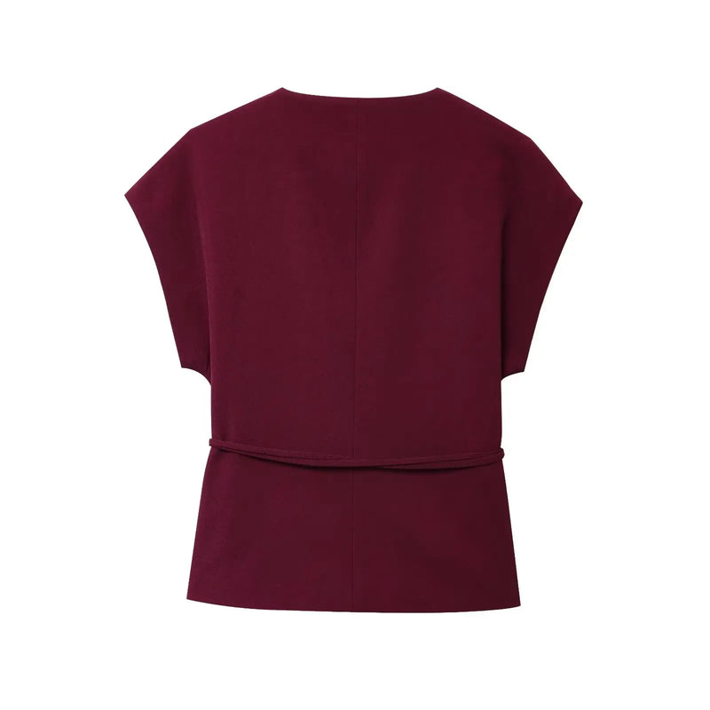 Moda feminina calças ternos sem mangas com decote em v superior com cinto calças retas define 2025 primavera verão commuter 2 peça conjunto