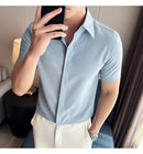 2025 camisa de manga curta elástica fina de verão de alta qualidade para negócios masculinos e roupas casuais, carcela de botão oculto M-4XL