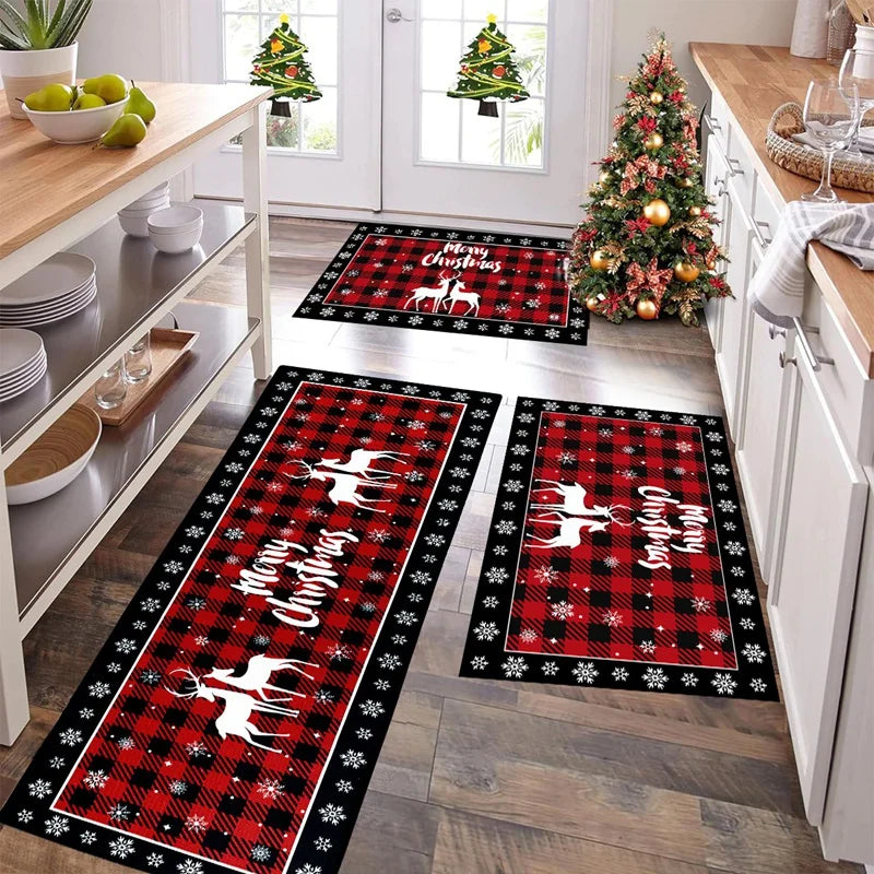 Xadrez árvore de natal tapete casa cozinha absorvente antiderrapante tapete feliz natal decoração para casa 2025 feliz ano novo 2026