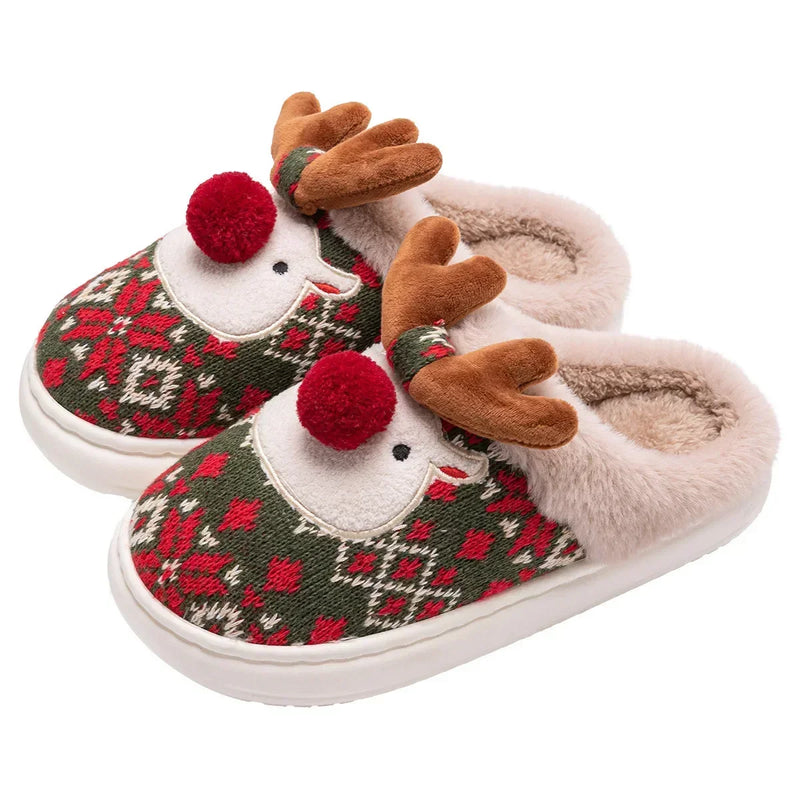 Inverno novo natal chinelos de algodão para mulher bonito dos desenhos animados cervos antiderrapante meninas interior casa sapatos moda festa slides