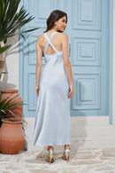 Vestido de cetim de seda para mulheres, costas nuas, sexy, maxi, longo, vestidos de noite, elegante, festa de aniversário, decote em v, robe para convidados de casamento, senhoras