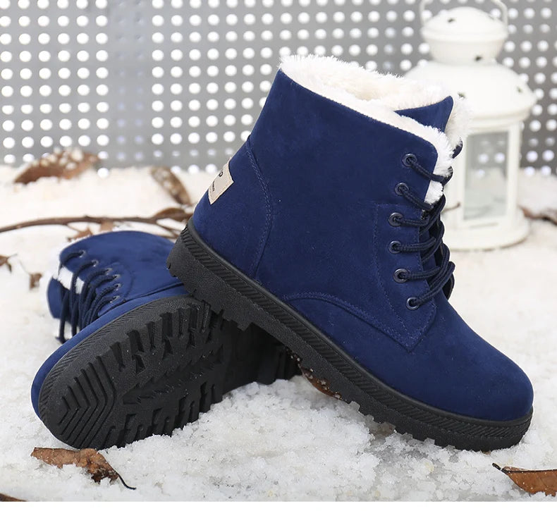 Botas femininas de pele quente botas mulher 2025 sapatos de inverno para mulher botas de neve de salto baixo botas de tornozelo inverno calçado preto feminino