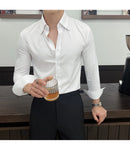 Alta qualidade outono masculino nova manga longa listrado escuro magro-ajuste camisa de negócios casual formal