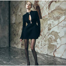 Preto oco para fora mini vestido feminino sexy manga longa bodycon cintura cinching vestidos 2025 chique outono senhora do escritório comute robes