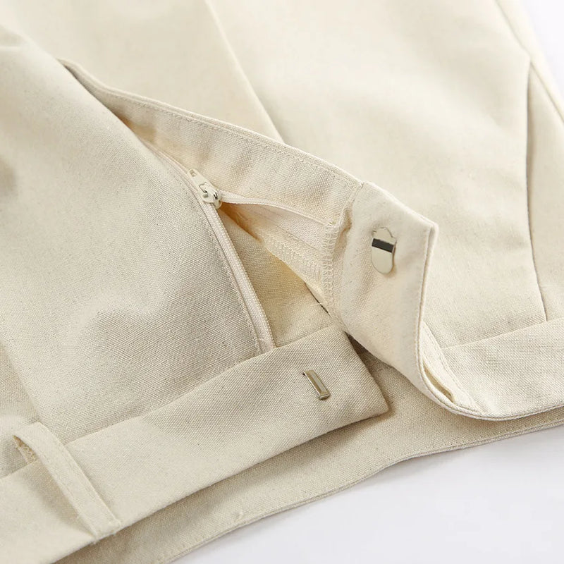 Retro Algodão Linho Treino Mulheres Two Piece Set Chic Button Vest Colete + Short Sets Ensemble Femme 2 Peças