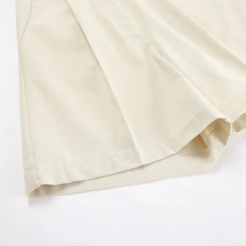 Retro Algodão Linho Treino Mulheres Two Piece Set Chic Button Vest Colete + Short Sets Ensemble Femme 2 Peças