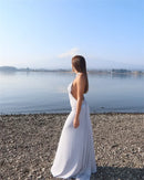 Mozision um ombro sem costas sexy maxi vestido feminino moda fivela de metal gola diagonal sem mangas drapeado clube vestido longo