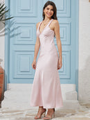 Vestido de cetim de seda para mulheres, costas nuas, sexy, maxi, longo, vestidos de noite, elegante, festa de aniversário, decote em v, robe para convidados de casamento, senhoras