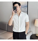 2025 camisa de manga curta elástica fina de verão de alta qualidade para negócios masculinos e roupas casuais, carcela de botão oculto M-4XL