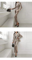 Moda primavera outono formal 3 peça terno ternos femininos roupas de escritório sólido topos casaco blazer terno e colete e calças conjunto