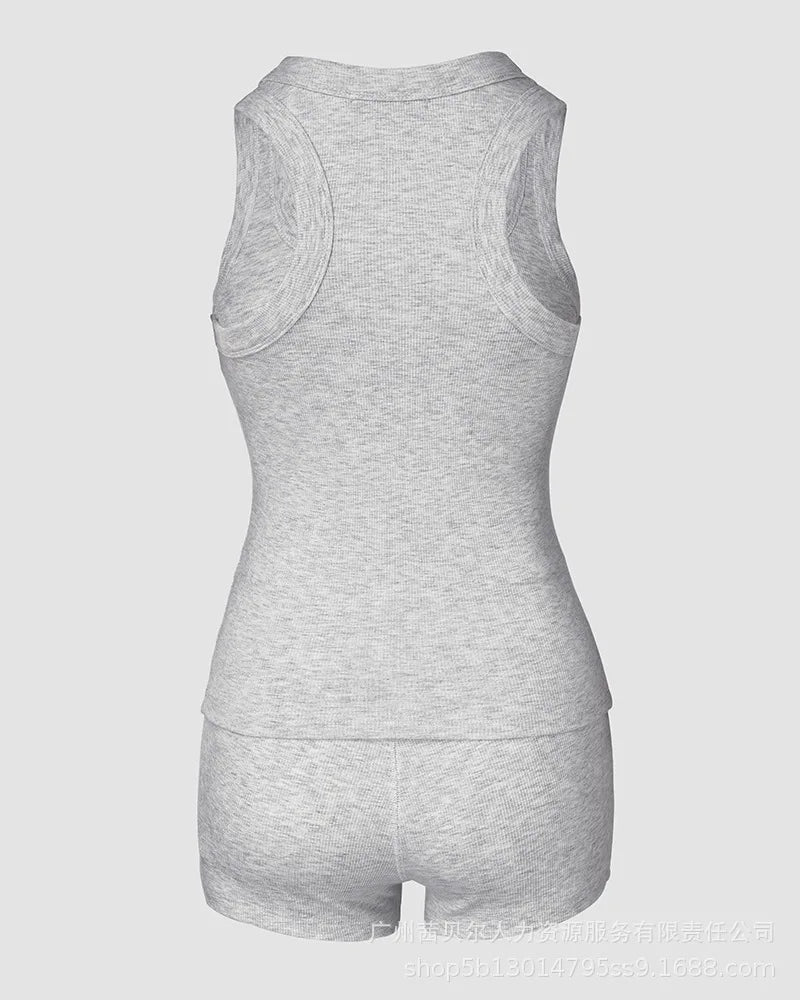 Feminino duas peças conjuntos curtos sem mangas colete sólido fino ajuste shorts de cintura alta conjunto casual emendado colete elegante senhora desportiva 2025