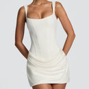 Mulheres decote em v halter sem costas mini vestido moda sem mangas cintura alta bodycon vestidos 2025 novo verão senhora festa férias robes