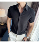 2025 camisa de manga curta elástica fina de verão de alta qualidade para negócios masculinos e roupas casuais, carcela de botão oculto M-4XL