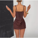 Mulheres decote em v halter sem costas mini vestido moda sem mangas cintura alta bodycon vestidos 2025 novo verão senhora festa férias robes