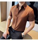 2025 camisa de manga curta elástica fina de verão de alta qualidade para negócios masculinos e roupas casuais, carcela de botão oculto M-4XL