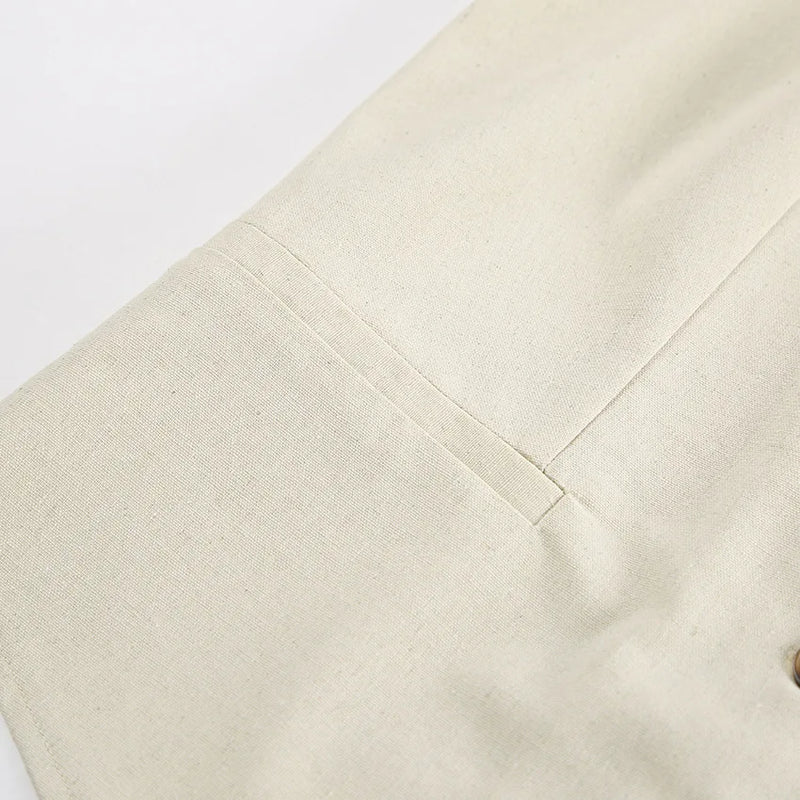 Retro Algodão Linho Treino Mulheres Two Piece Set Chic Button Vest Colete + Short Sets Ensemble Femme 2 Peças