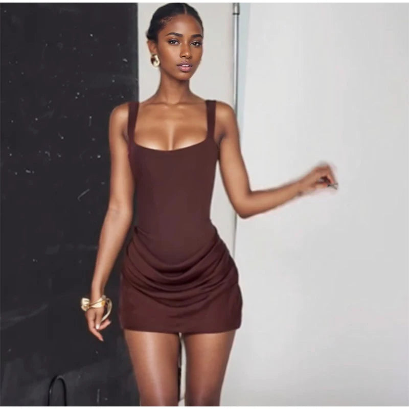 Mulheres decote em v halter sem costas mini vestido moda sem mangas cintura alta bodycon vestidos 2025 novo verão senhora festa férias robes