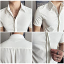 2025 camisa de manga curta elástica fina de verão de alta qualidade para negócios masculinos e roupas casuais, carcela de botão oculto M-4XL