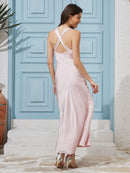 Vestido de cetim de seda para mulheres, costas nuas, sexy, maxi, longo, vestidos de noite, elegante, festa de aniversário, decote em v, robe para convidados de casamento, senhoras