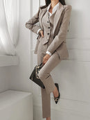 Moda primavera outono formal 3 peça terno ternos femininos roupas de escritório sólido topos casaco blazer terno e colete e calças conjunto