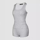 Feminino duas peças conjuntos curtos sem mangas colete sólido fino ajuste shorts de cintura alta conjunto casual emendado colete elegante senhora desportiva 2025