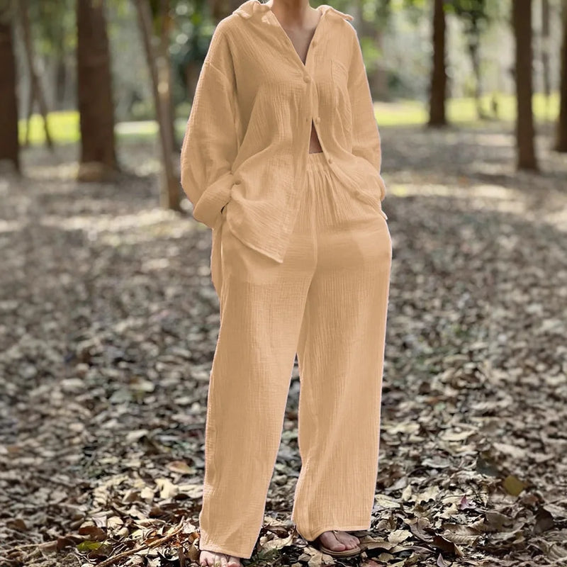 Novo cardigan casual feminino mangas compridas calças pura multi-cor camisa feminina calças de cintura alta conjunto de duas peças