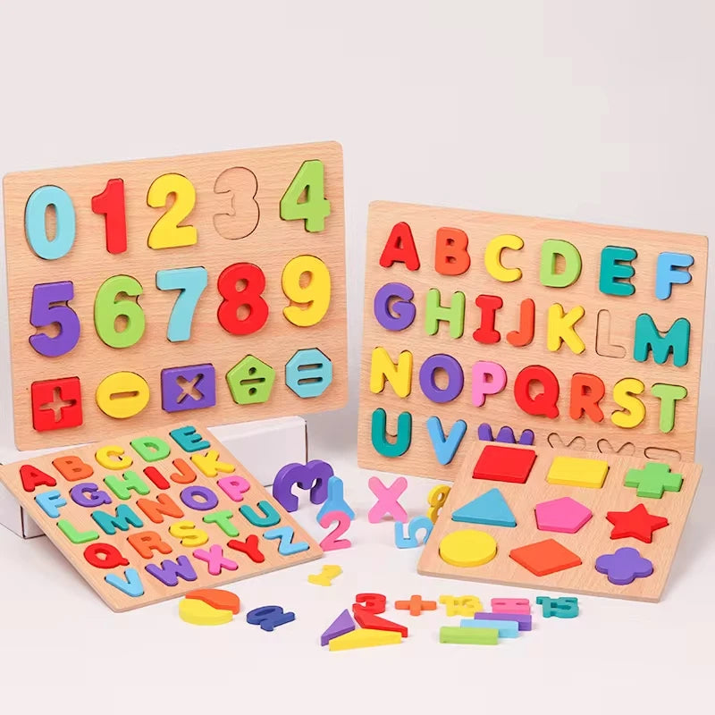 Crianças quebra-cabeça de madeira montessori brinquedos do bebê abc alfabeto número forma correspondência jogo de tabuleiro pré-escolar brinquedo educativo para crianças 2-4