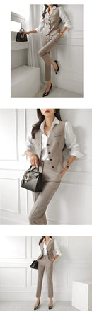 Moda primavera outono formal 3 peça terno ternos femininos roupas de escritório sólido topos casaco blazer terno e colete e calças conjunto