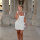 Mulheres decote em v halter sem costas mini vestido moda sem mangas cintura alta bodycon vestidos 2025 novo verão senhora festa férias robes