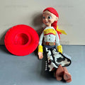 História 3 4 falando woody jessie figuras de ação panos reais corpo boneca cantar macio figura de ação modelo brinquedos voz boneca mesa ornamento