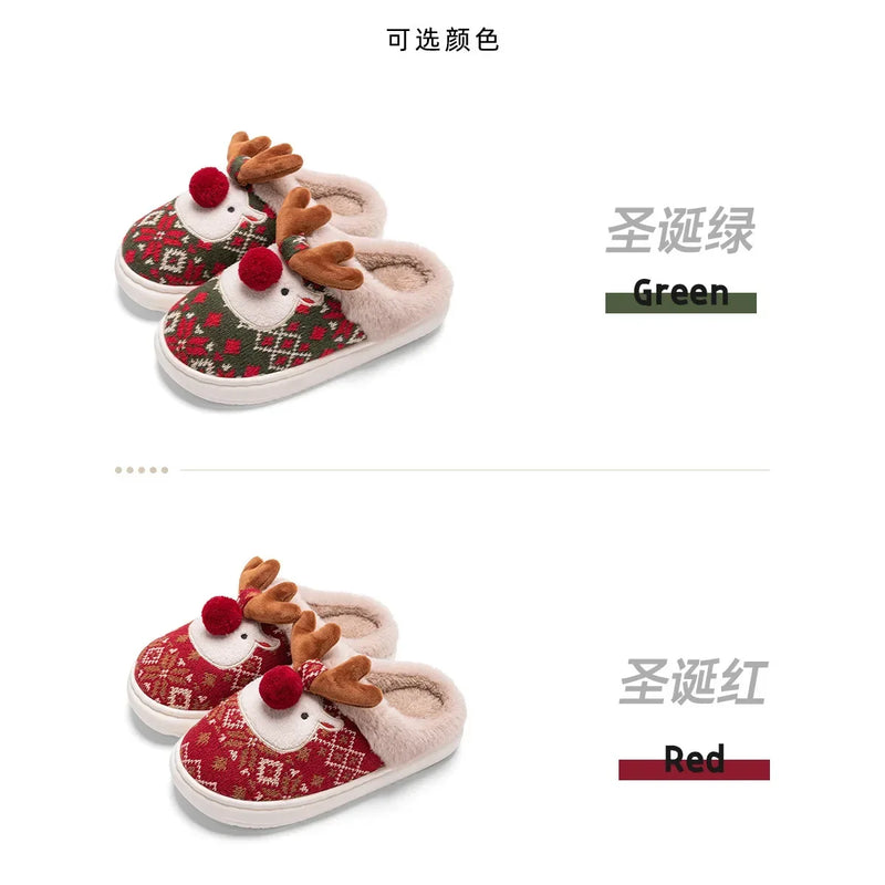 Inverno novo natal chinelos de algodão para mulher bonito dos desenhos animados cervos antiderrapante meninas interior casa sapatos moda festa slides