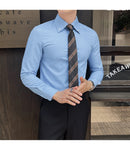 Alta qualidade outono masculino nova manga longa listrado escuro magro-ajuste camisa de negócios casual formal