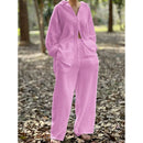 Novo cardigan casual feminino mangas compridas calças pura multi-cor camisa feminina calças de cintura alta conjunto de duas peças