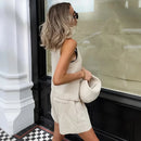 Retro Algodão Linho Treino Mulheres Two Piece Set Chic Button Vest Colete + Short Sets Ensemble Femme 2 Peças