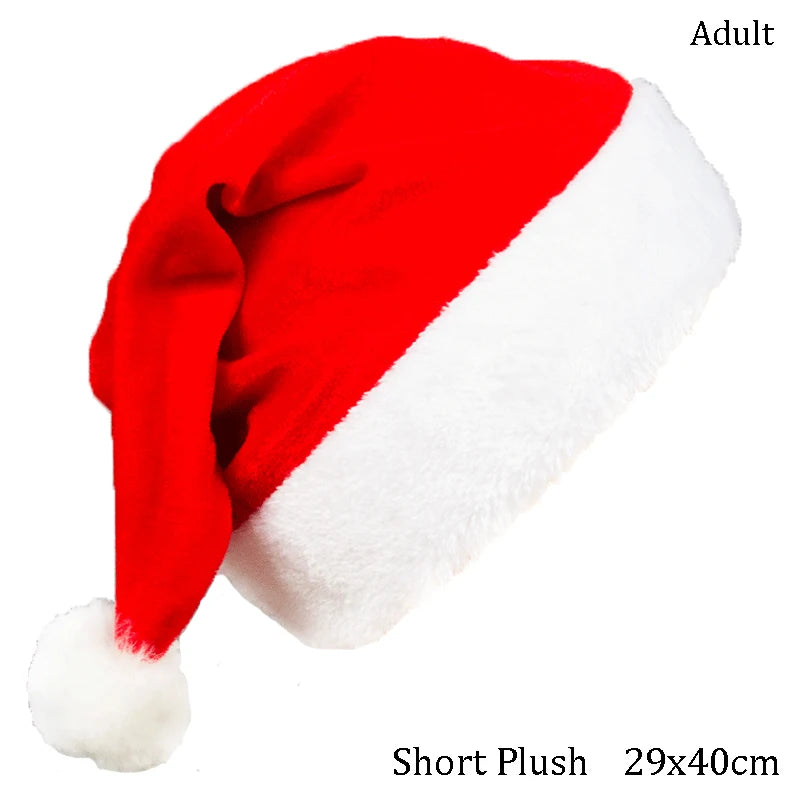 Chapéus de natal papai noel vermelho macio grosso chapéu de pelúcia para adultos crianças feliz natal decoração ornamento casa presentes de natal ano novo